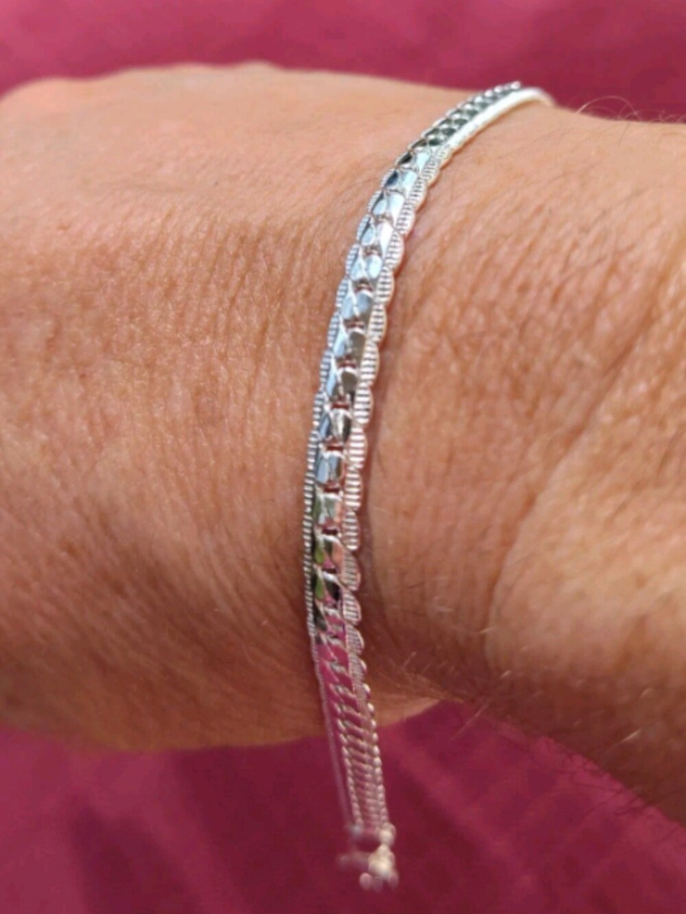 .925 Sterling Silver Bracelet Diamond Cut Cuban Flat Chain 8 in.NOS